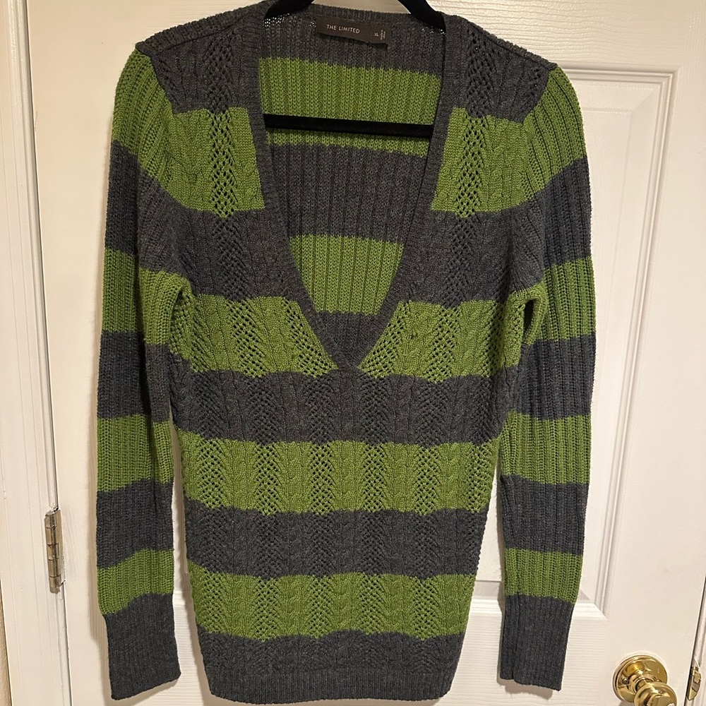 The Limited Sweater. Size XL. Green and Grey Stripe.